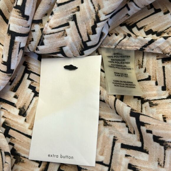 Calvin Klein black tan button front rollable long sleeve blouse Size XS New - Picture 10 of 11